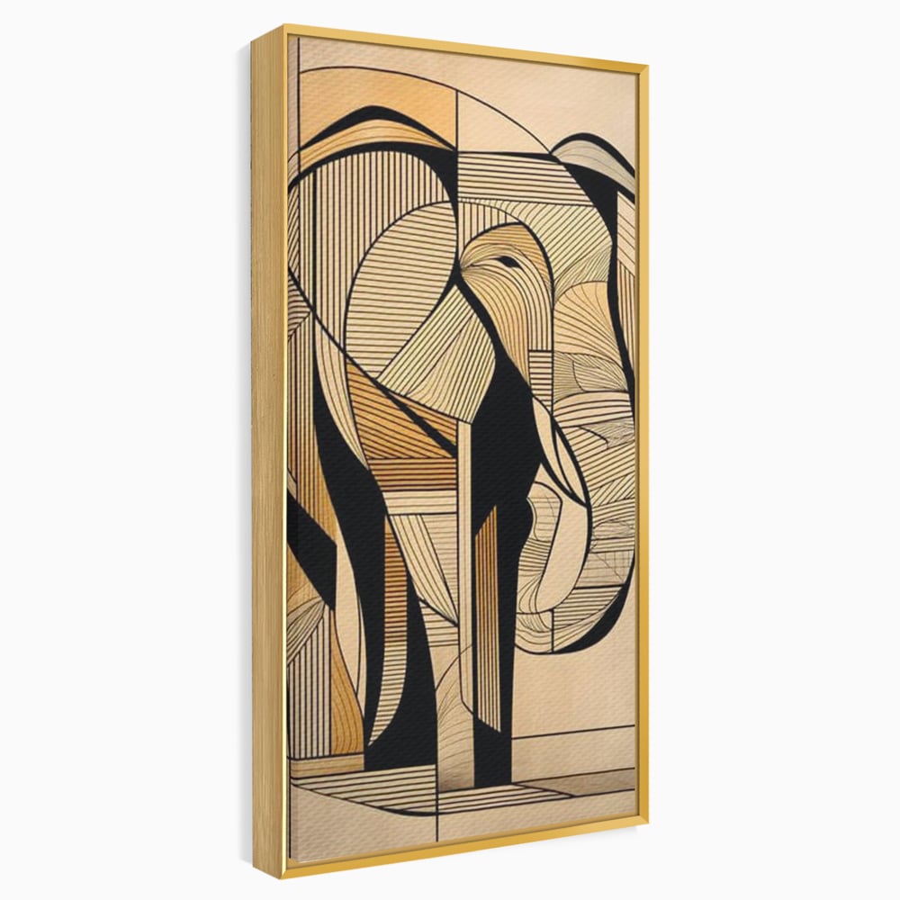 Tablou canvas cu tablou canvas cu elefant geometric, in rama de aluminiu auriu